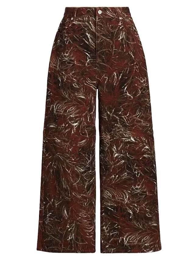 Women's x Paula's Ibiza Feather-Print High-Rise Wide-Leg Jeans - Dark Brown White Women's x Paula's Ibiza Feather-Print High-Rise Wide-Leg Jeans - Dark Brown White