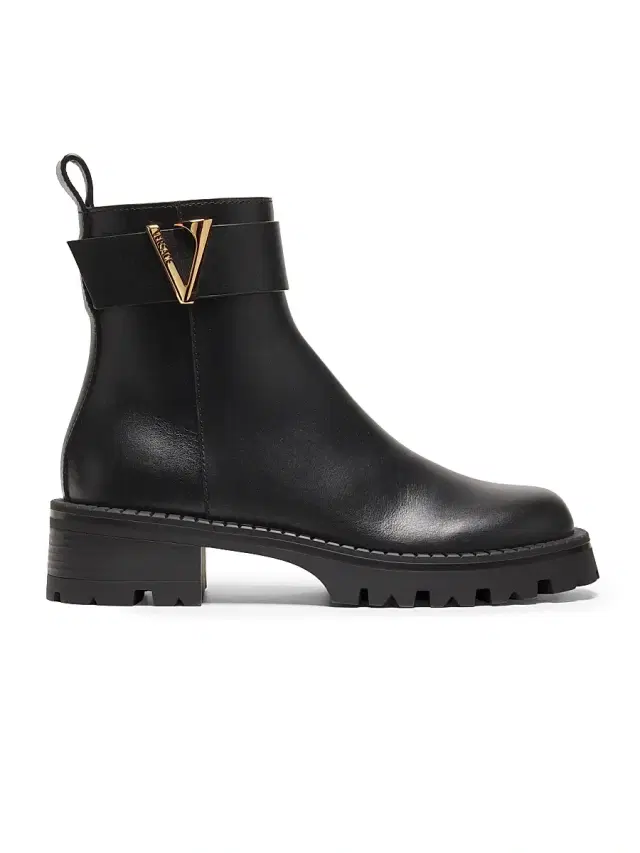 Women's V-Logo Leather Ankle Booties - Black Gold Palladium Women's V-Logo Leather Ankle Booties - Black Gold Palladium