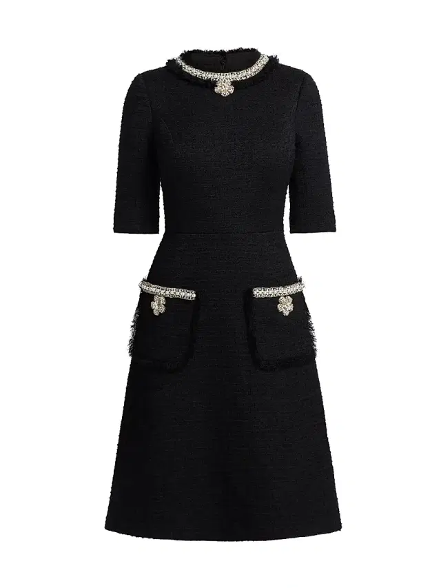 Women's Flower & Faux-Pearl Embellished Bouclé Cocktail Dress - Black Women's Flower & Faux-Pearl Embellished Bouclé Cocktail Dress - Black