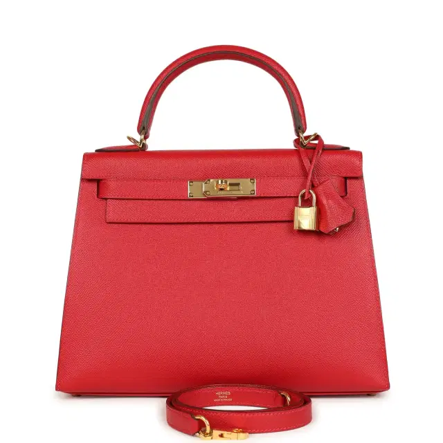 Pre-owned Hermes Kelly Sellier 28 Rouge Casaque Epsom Gold Hardware Pre-owned Hermes Kelly Sellier 28 Rouge Casaque Epsom Gold Hardware
