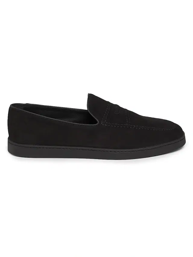 Men's Peebles Suede Top-Stitched Penny Loafers - Black Men's Peebles Suede Top-Stitched Penny Loafers - Black