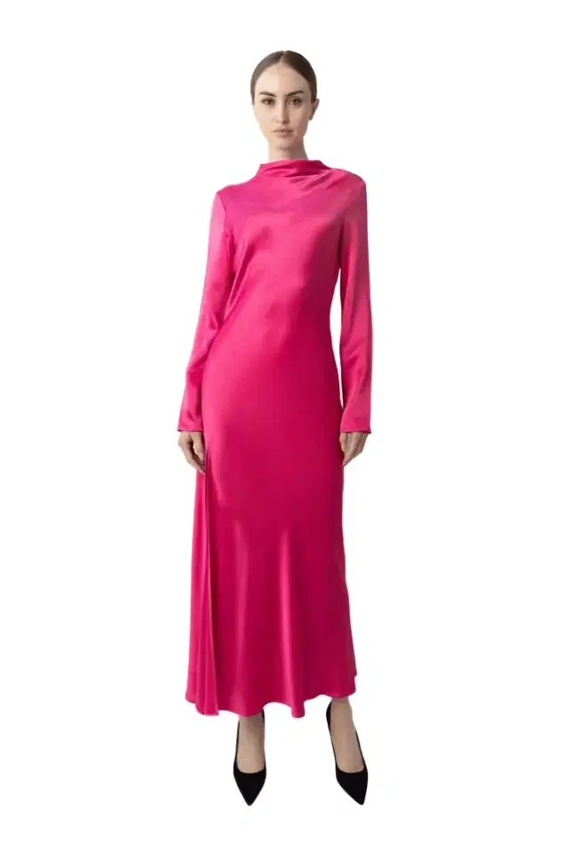 Satin Draped Neck Bias Dress Satin Draped Neck Bias Dress