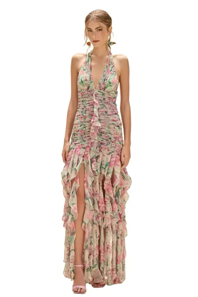 HONEY FLOWER PLUNGE GOWN HONEY FLOWER PLUNGE GOWN