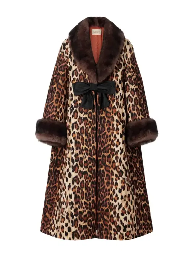 Bow-embellished Shearling-trimmed Leopard-print Wool Coat Bow-embellished Shearling-trimmed Leopard-print Wool Coat