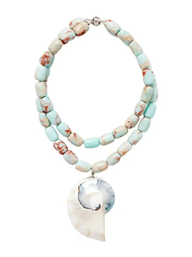 Nautilus Rhodium-plated, Resin, Agate And Shell Necklace Nautilus Rhodium-plated, Resin, Agate And Shell Necklace