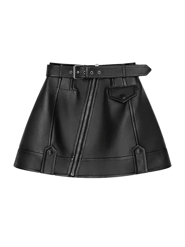 Women's Mini Biker Skirt in Nappa Leather - Black Women's Mini Biker Skirt in Nappa Leather - Black