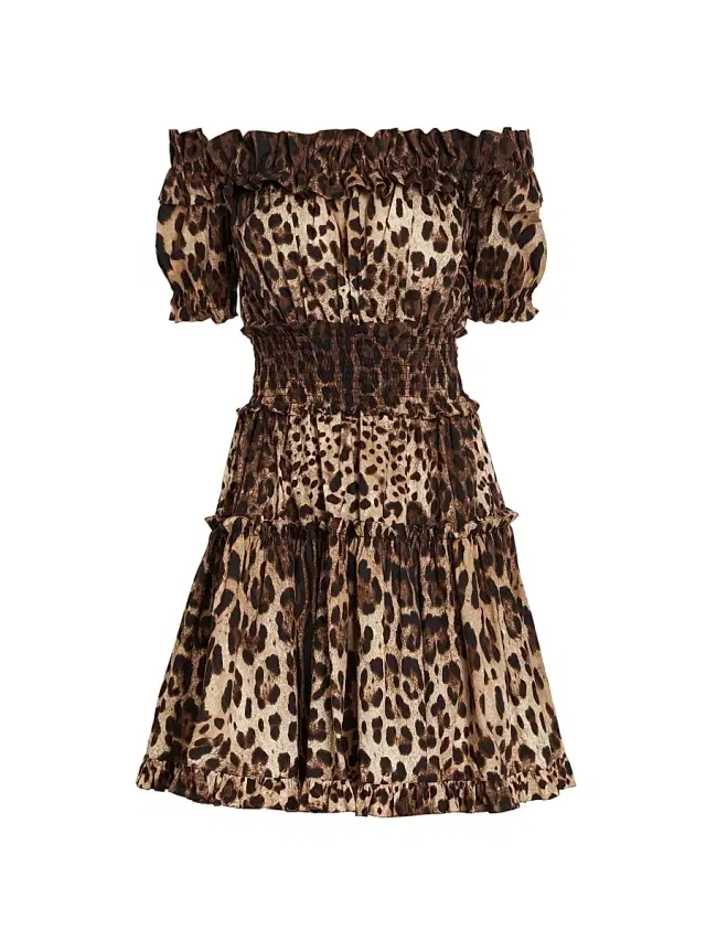 Women's Leopard-Print Cotton Off-The-Shoulder Minidress Women's Leopard-Print Cotton Off-The-Shoulder Minidress