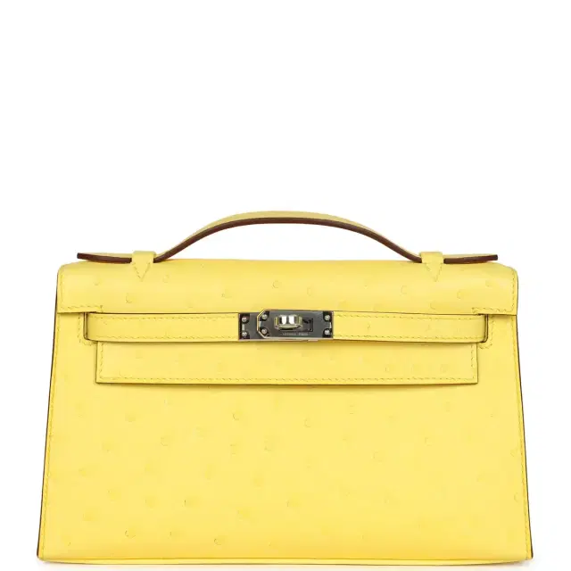 Hermes Kelly Pochette Jaune Citron Ostrich Palladium Hardware Hermes Kelly Pochette Jaune Citron Ostrich Palladium Hardware