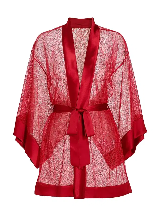 Women's Petite Fleur Silk Lace Kimono-Style Robe Women's Petite Fleur Silk Lace Kimono-Style Robe