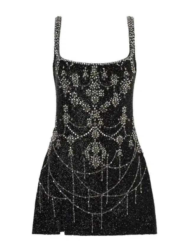 Crystal-embellished Beaded Mesh Mini Dress Crystal-embellished Beaded Mesh Mini Dress