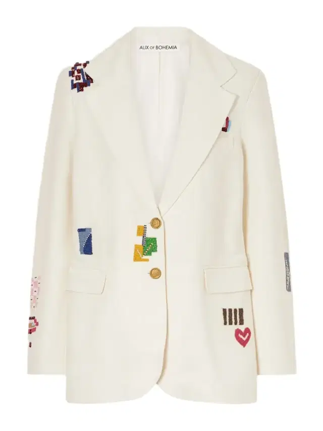 Afternoon Abstract Tile Bead-embellished Silk Blazer Afternoon Abstract Tile Bead-embellished Silk Blazer