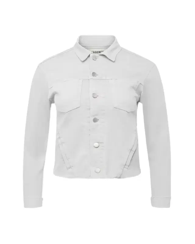 Janelle Slim Cropped Jean Jacket with Raw Hem Janelle Slim Cropped Jean Jacket with Raw Hem