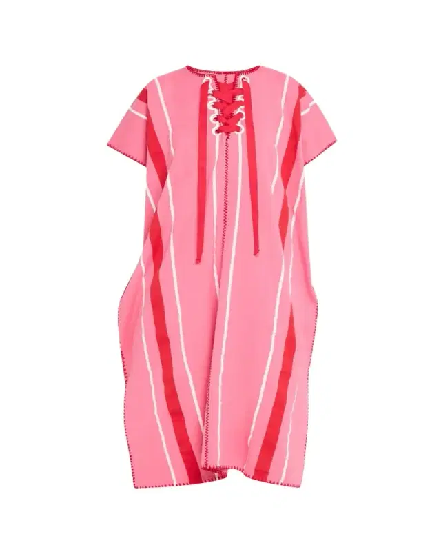 Two-Panel Striped Midi Kaftan with Laced Detailing Two-Panel Striped Midi Kaftan with Laced Detailing