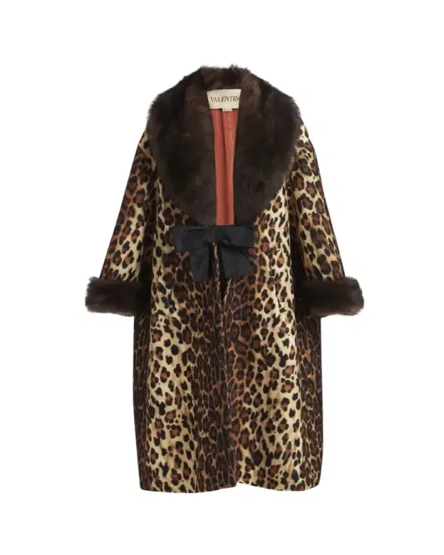 Sheep Shearling-Trim Leopard-Print Wool Oversized Coat Sheep Shearling-Trim Leopard-Print Wool Oversized Coat