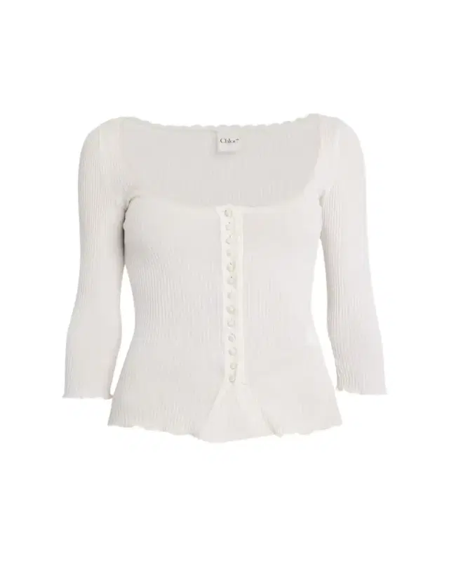 Lace-Trim Ribbed Button Top Lace-Trim Ribbed Button Top