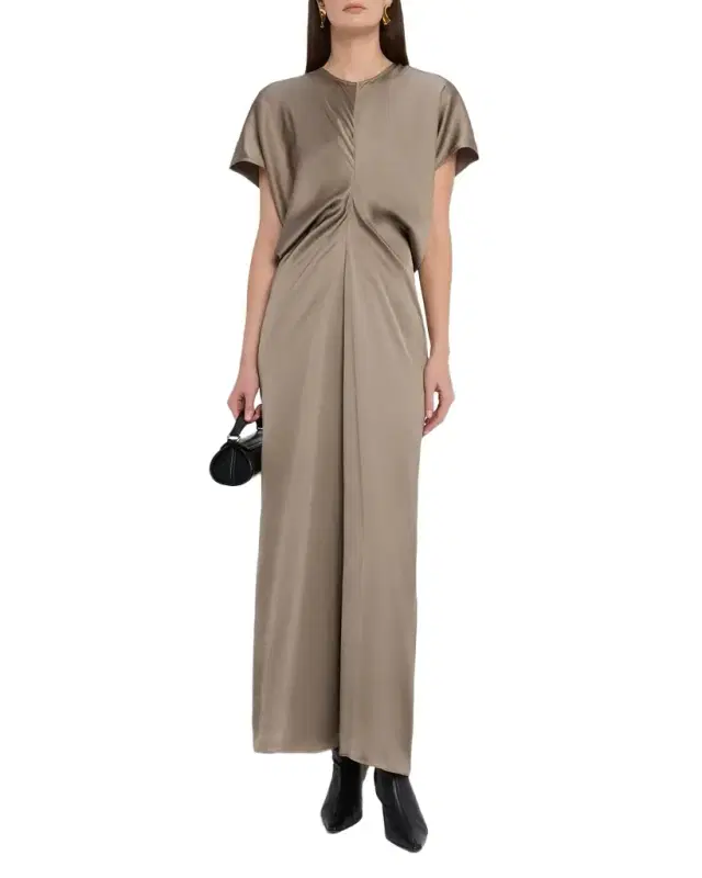 Satin Slouch Waist Short-Sleeve Dress Satin Slouch Waist Short-Sleeve Dress