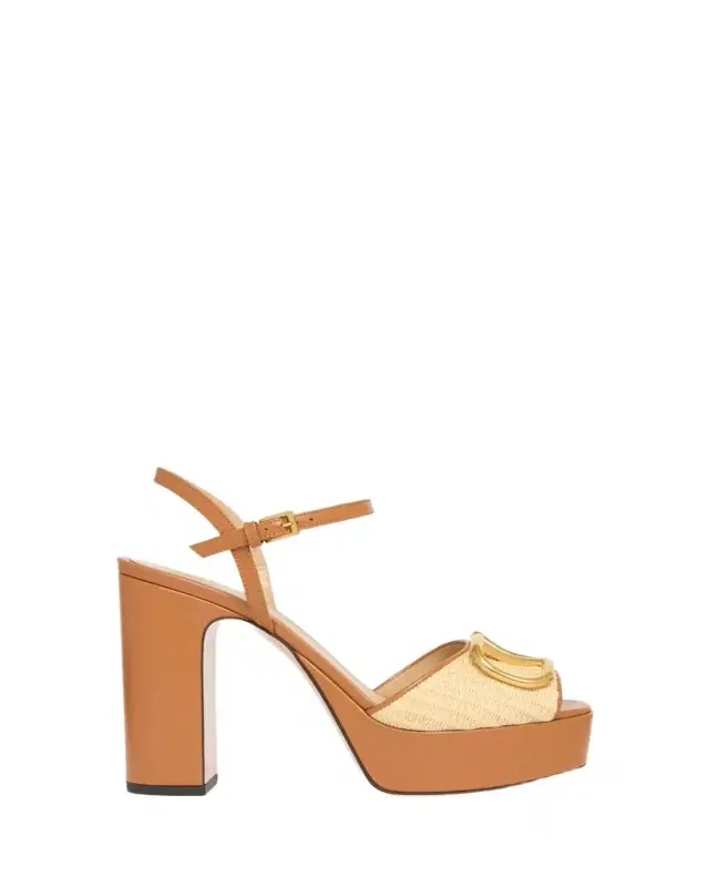115mm VLogo Signature Raffia and Leather Platform Sandals 115mm VLogo Signature Raffia and Leather Platform Sandals