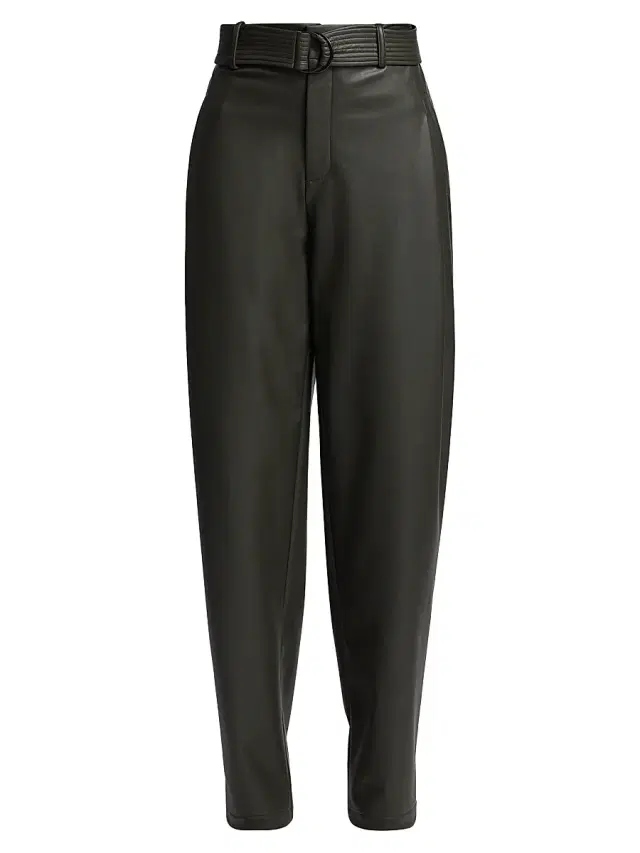 Women's Belted Faux-Leather Tapered Trousers - Pine Women's Belted Faux-Leather Tapered Trousers - Pine