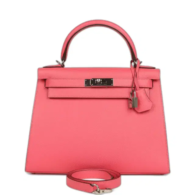 Pre-owned Hermes Kelly Sellier 28 Rose Azalee Epsom Palladium Hardware Pre-owned Hermes Kelly Sellier 28 Rose Azalee Epsom Palladium Hardware