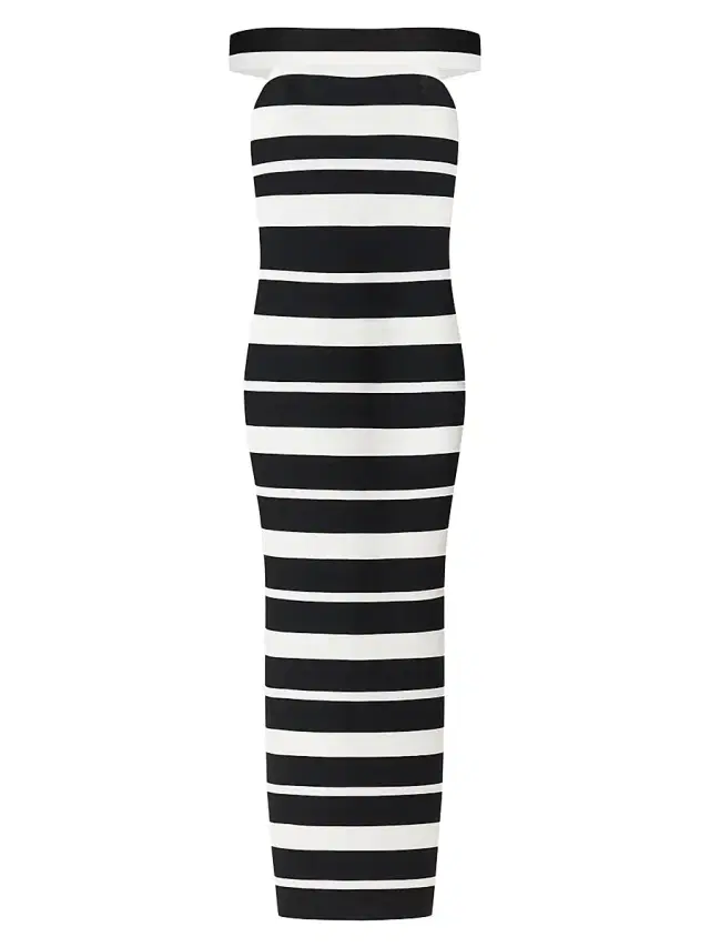Women's The Kiva Striped Off-The-Shoulder Gown - Black Alabaster Combo Women's The Kiva Striped Off-The-Shoulder Gown - Black Alabaster Combo