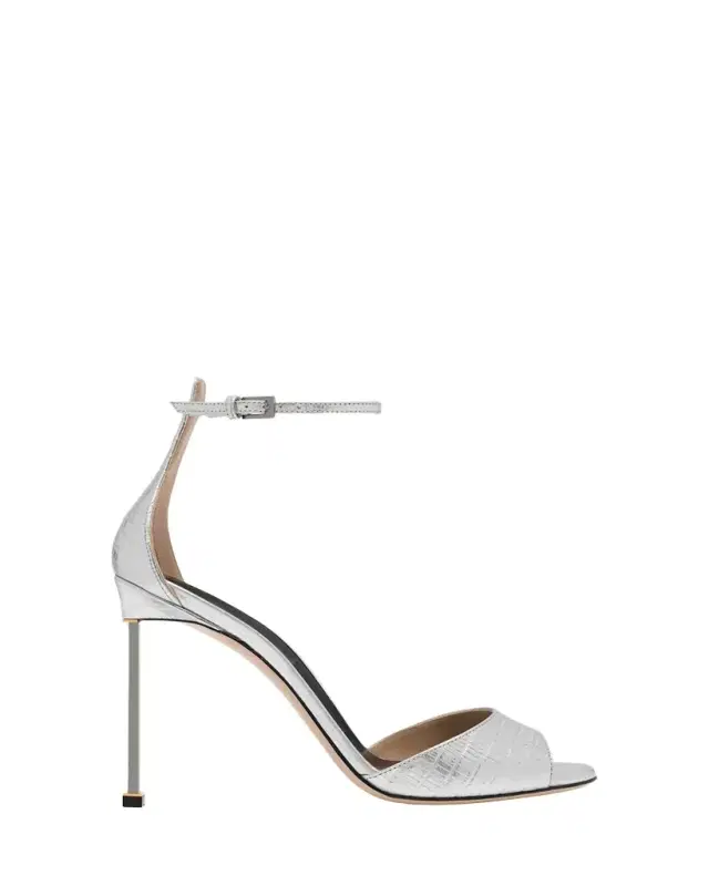 105mm Embossed Metallic Leather Ankle-Strap Sandals 105mm Embossed Metallic Leather Ankle-Strap Sandals
