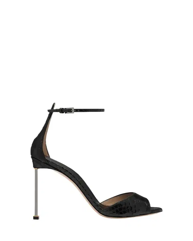 105mm Croc-Embossed Leather Ankle-Strap Sandals 105mm Croc-Embossed Leather Ankle-Strap Sandals