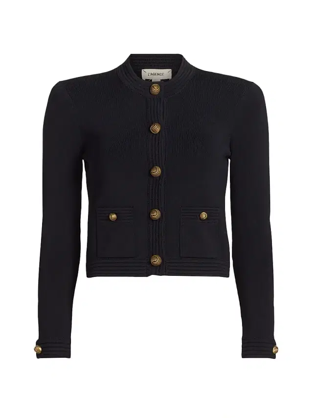 Women's Patsy Crewneck Crop Cardigan - Black Gold Women's Patsy Crewneck Crop Cardigan - Black Gold