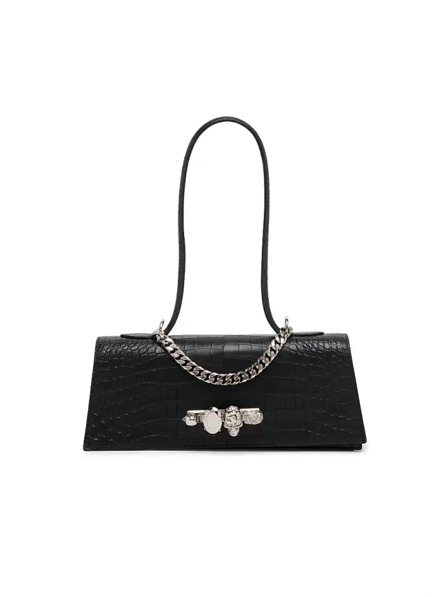 Women's Jewelled Croc-Embossed Leather Top Handle Bag Women's Jewelled Croc-Embossed Leather Top Handle Bag