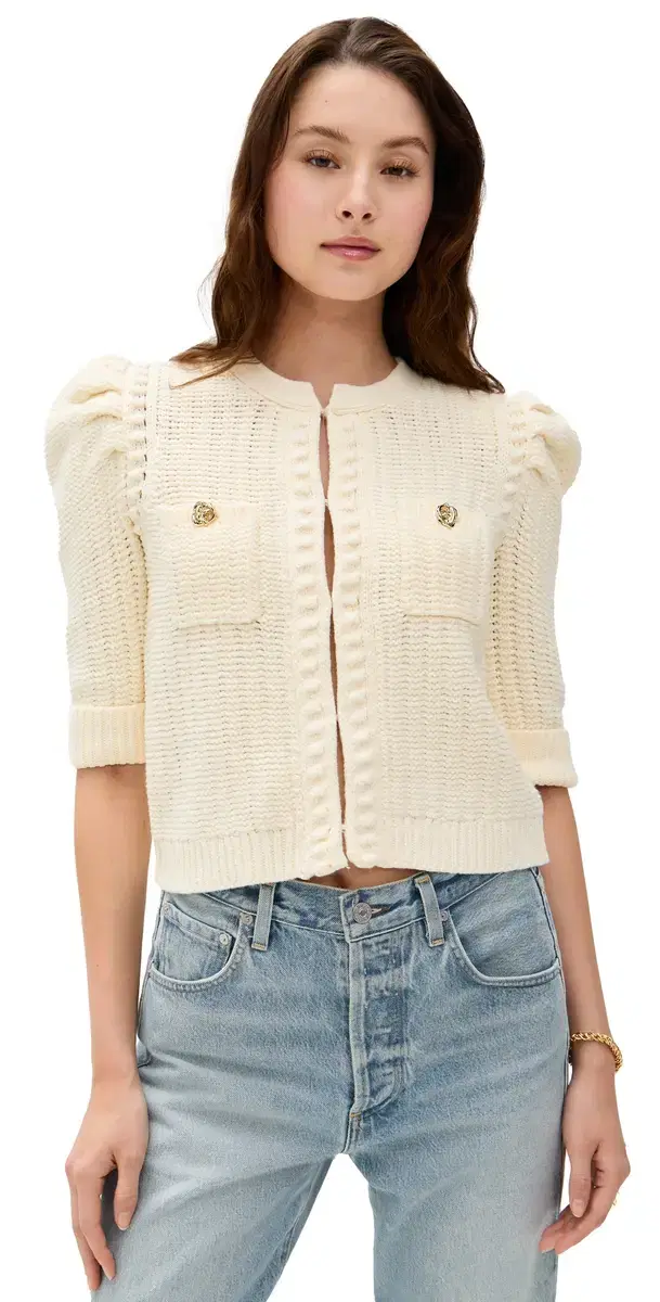 Delilah Crop Textured Cardigan Vintage White/Gold Knot Delilah Crop Textured Cardigan Vintage White/Gold Knot