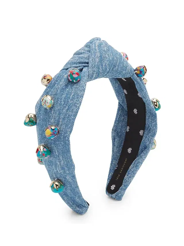 Women's Palm Beach Embellished Knotted Denim Headband Women's Palm Beach Embellished Knotted Denim Headband