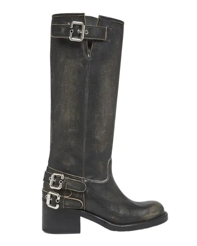 Dakota Burnished Leather Knee-High Moto Boots Dakota Burnished Leather Knee-High Moto Boots