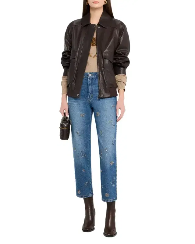 Beaded Cotton Denim Crop Jeans Beaded Cotton Denim Crop Jeans