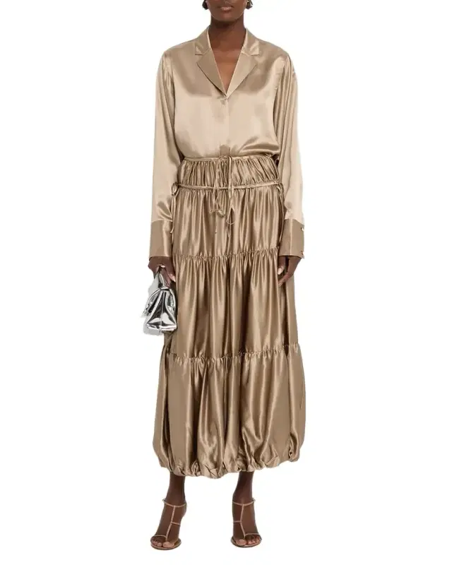 Soft Silk Gathered Midi Bubble Skirt Soft Silk Gathered Midi Bubble Skirt