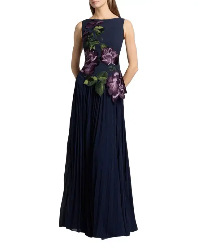 Jayla Floral-Embroidered Crepe & Chiffon Gown Jayla Floral-Embroidered Crepe & Chiffon Gown