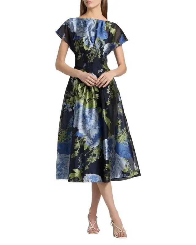Florene Floral-Print Organza Jacquard Midi Dress Florene Floral-Print Organza Jacquard Midi Dress