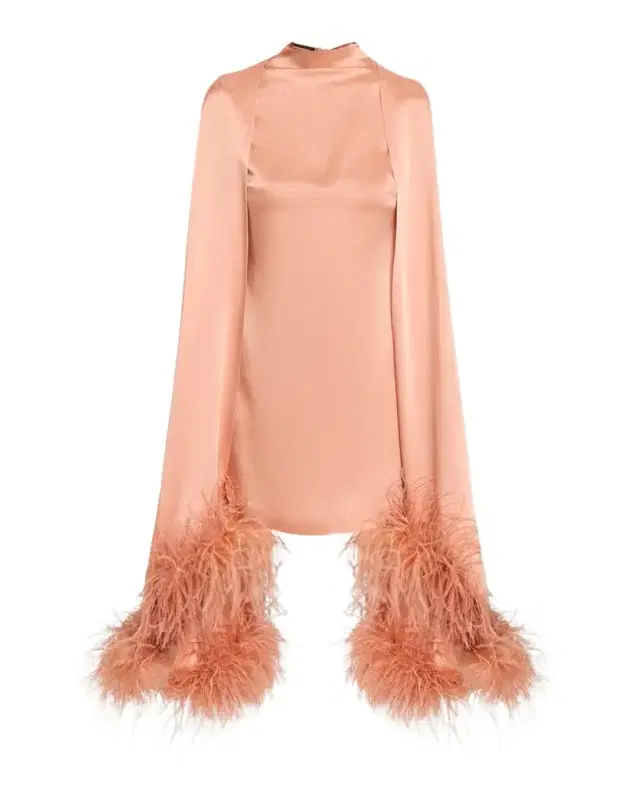 Feather Trim Satin Cape Sleeve Mini Dress Feather Trim Satin Cape Sleeve Mini Dress