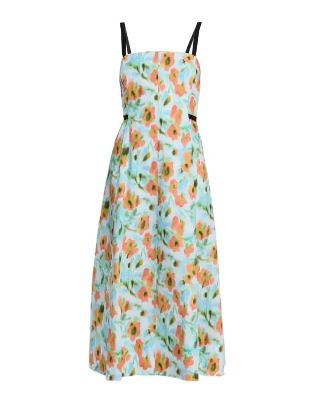 Tavia Contrast-Strap Floral Cotton Midi Dress Tavia Contrast-Strap Floral Cotton Midi Dress