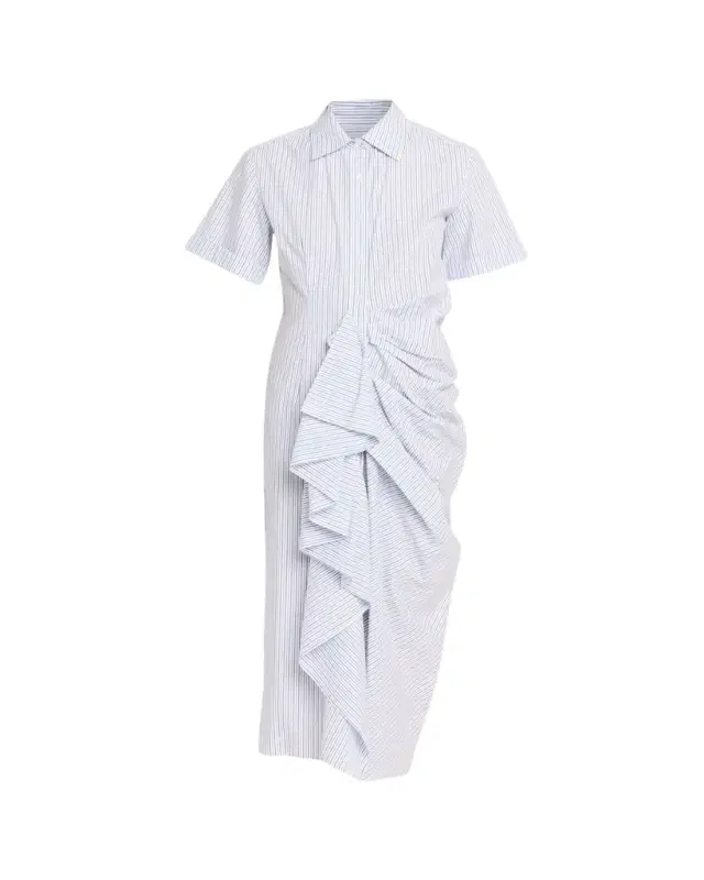 Gathered Ruffle Striped Cotton Midi Shirtdress Gathered Ruffle Striped Cotton Midi Shirtdress