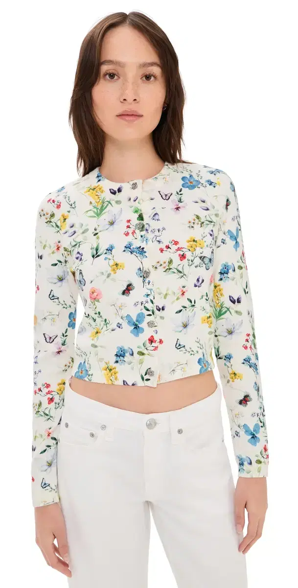 Carson Printed Cardigan Twisting Vines Off White Carson Printed Cardigan Twisting Vines Off White