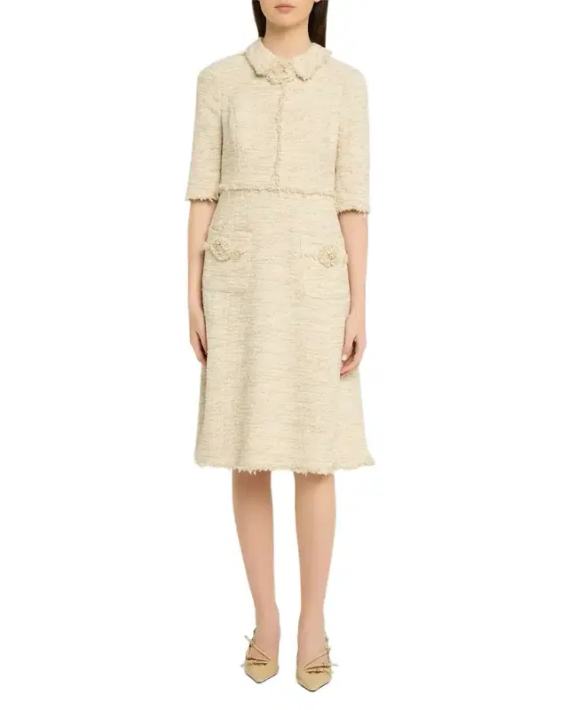 Fringe-Trim Metallic Tweed Dress Fringe-Trim Metallic Tweed Dress