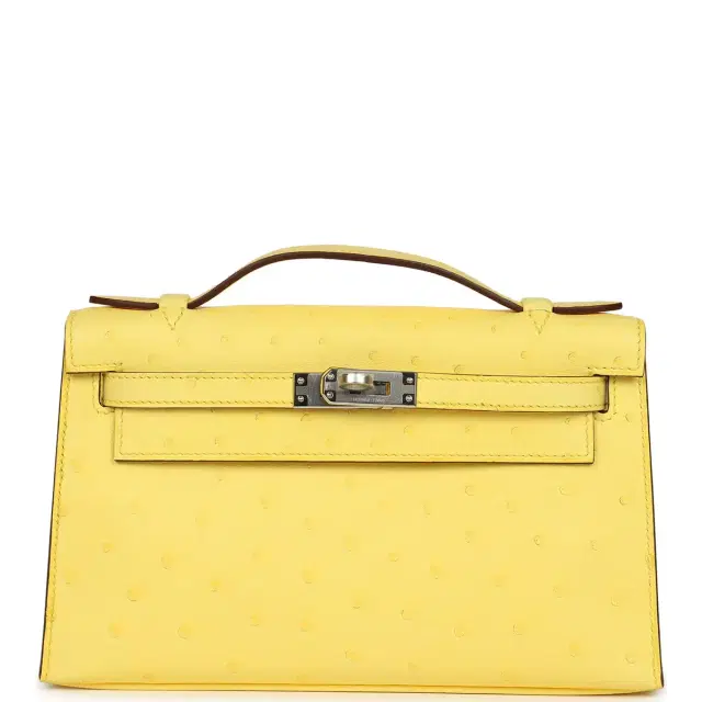 Hermes Kelly Pochette Jaune Citron Ostrich Palladium Hardware Hermes Kelly Pochette Jaune Citron Ostrich Palladium Hardware