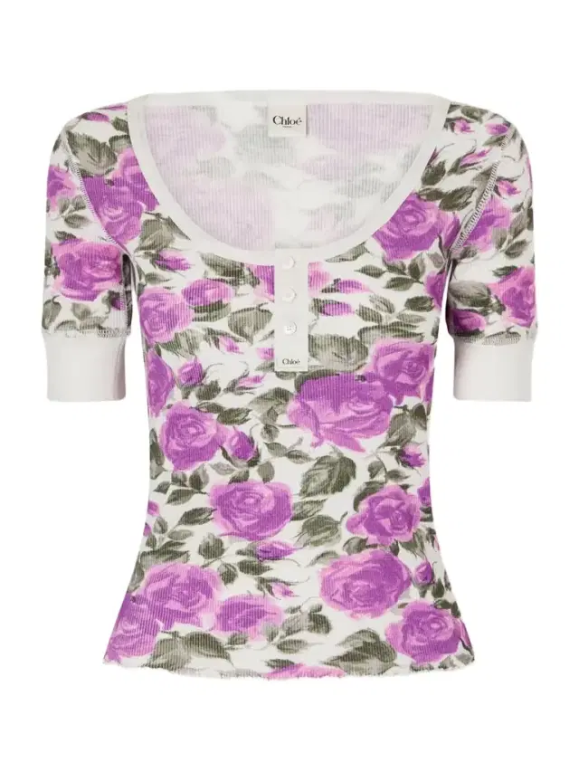 Floral-print Ribbed Stretch-cotton Jersey T-shirt Floral-print Ribbed Stretch-cotton Jersey T-shirt