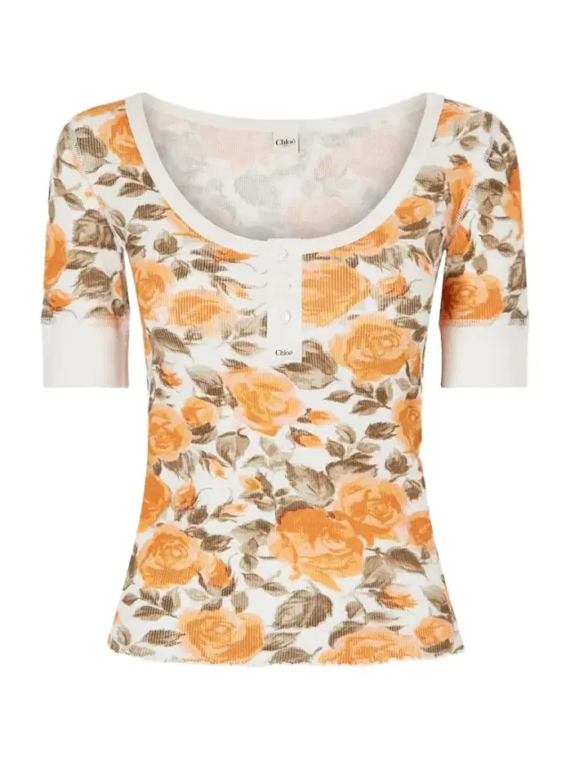Floral-print Ribbed Stretch-cotton Jersey T-shirt Floral-print Ribbed Stretch-cotton Jersey T-shirt