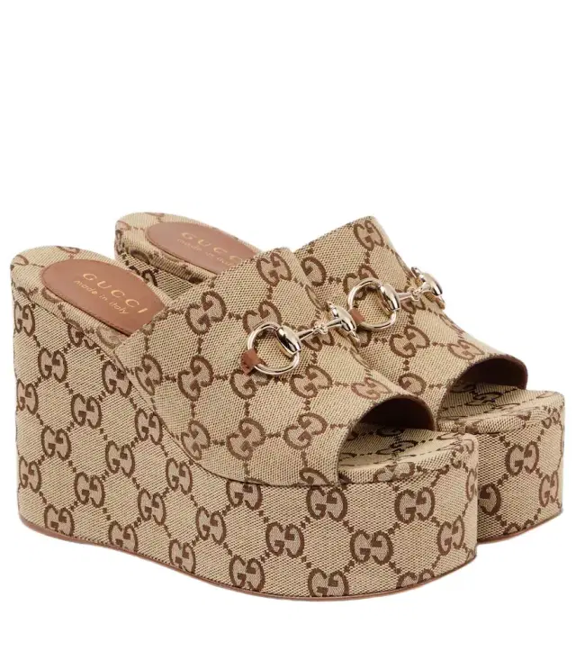 Horsebit GG Canvas wedge mules Horsebit GG Canvas wedge mules