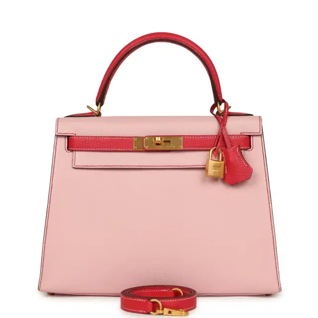 Pre-owned Hermes HSS Kelly Sellier 28 Rose Sakura and Rose Extreme Chevre Brushed Gold Hardware Pre-owned Hermes HSS Kelly Sellier 28 Rose Sakura and Rose Extreme Chevre Brushed Gold Hardware