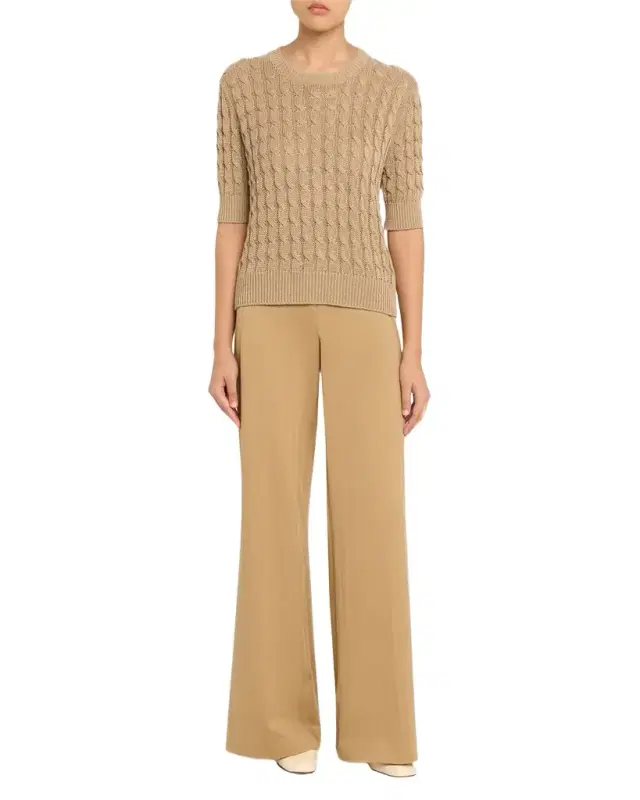 Linen Cable-Knit Short-Sleeve Sweater Linen Cable-Knit Short-Sleeve Sweater