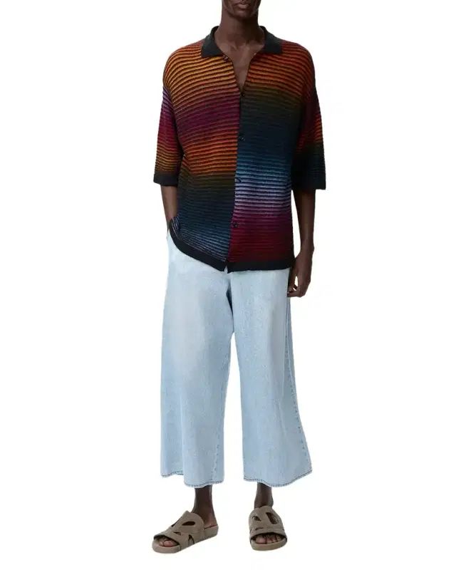 x Paula's Ibiza Men's Denim Cropped Wide-Leg Drawstring Pants x Paula's Ibiza Men's Denim Cropped Wide-Leg Drawstring Pants