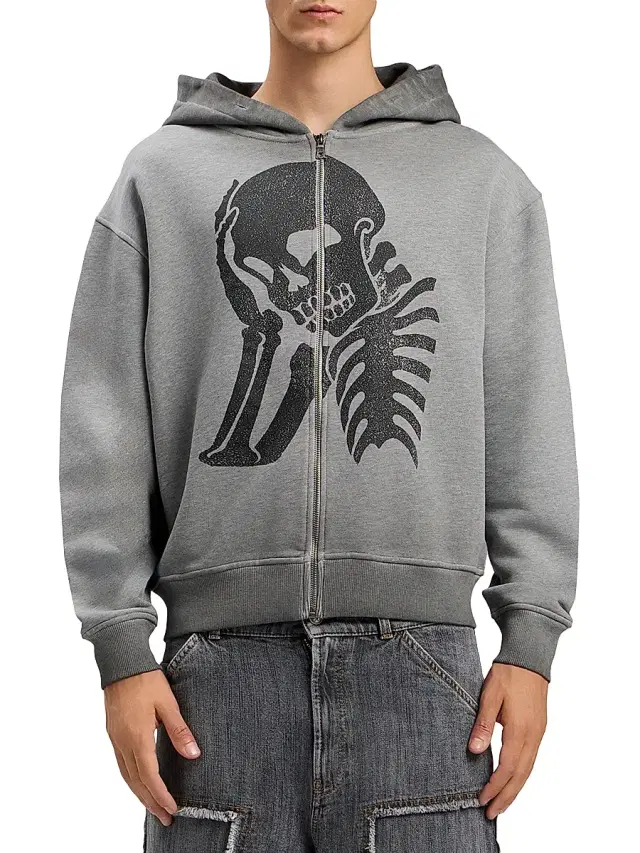 Men's Skull-Print Logo Zip-Front Hoodie Men's Skull-Print Logo Zip-Front Hoodie