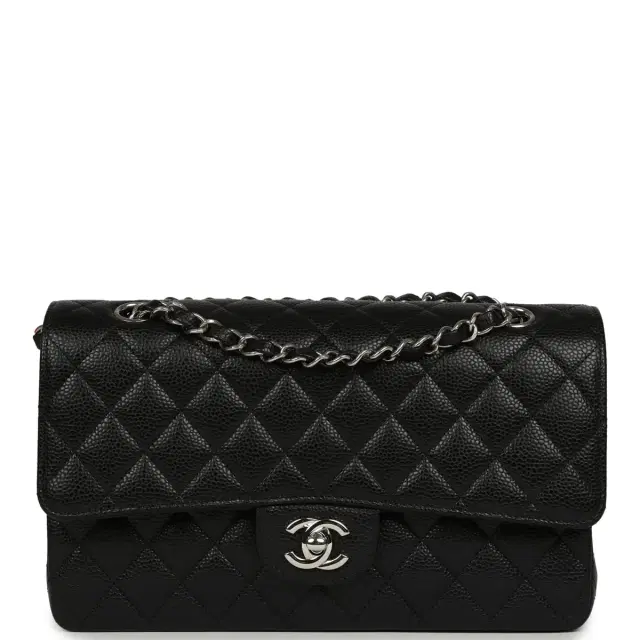 Pre-owned Chanel Medium Classic Double Flap Black Caviar Silver Hardware Pre-owned Chanel Medium Classic Double Flap Black Caviar Silver Hardware