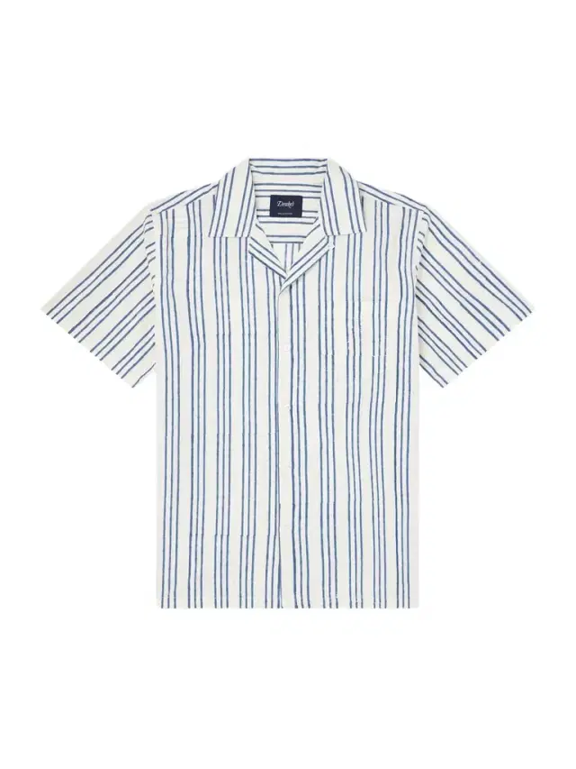 Camp-Collar Striped Cotton-Poplin Shirt - Men Camp-Collar Striped Cotton-Poplin Shirt - Men